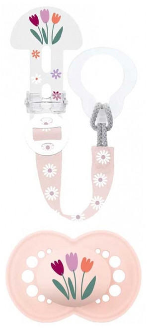 MAM Original Nature Soother 18 Months and + With Pacifier Clip - Colour: Rose Fleurs