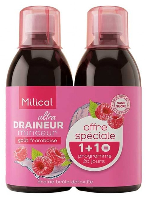 Milical Ultra Slimming Drainer Set of 2 x 500 ml - Taste: Raspberry