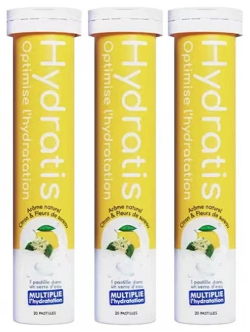 Hydratis Pack of 3 x 20 Effervescent Tablets - Flavour : Lemon Elderflower