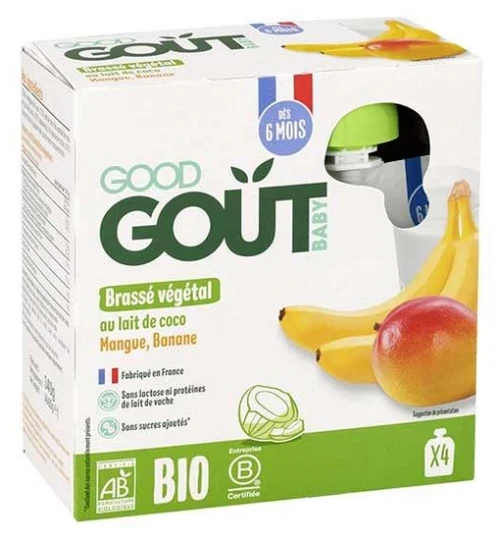 Good Goût Organic Coconut Milk Mango Banana Plant-Based Dessert from 6 Months 4 Pouches of 85 g