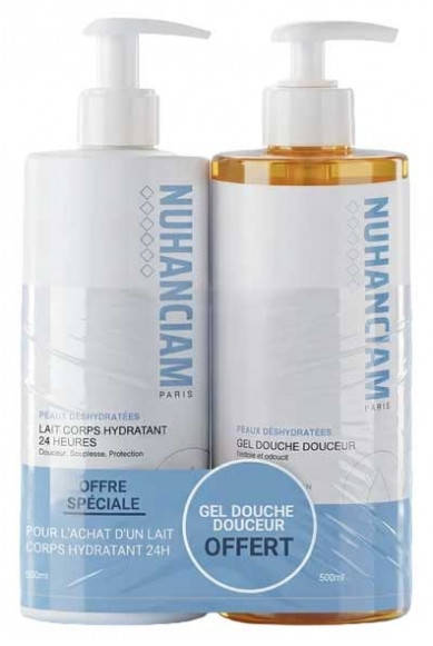 Nuhanciam 24-Hour Moisturizing Body Lotion Dehydrated Skin 500 ml + Gentle Shower Gel Dehydrated Skin 500 ml Free