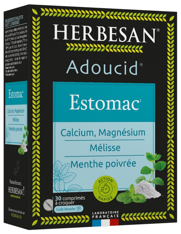 Comprimés Herbesan ADOUCID Goût Menthe - Aide à La Digestion Et Contre L'acidité - Lot De 30