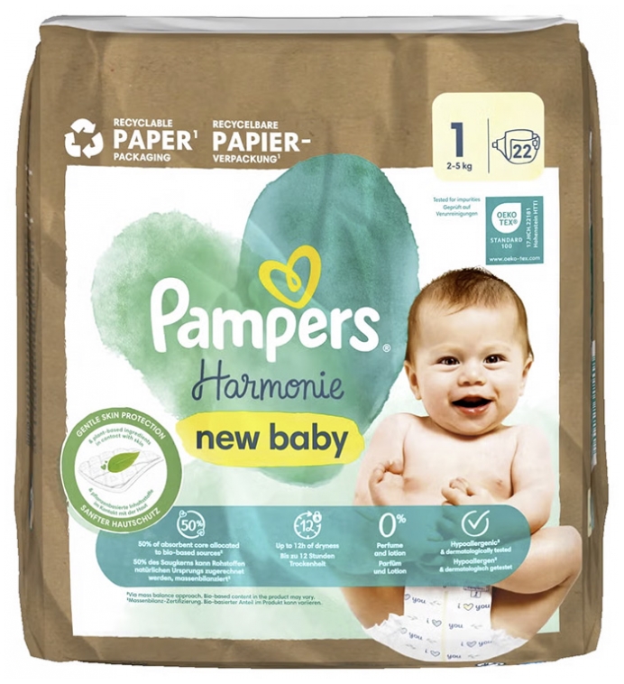 Pampers New Baby Harmonie 22 Nappies Size (2-5 kg) Steych