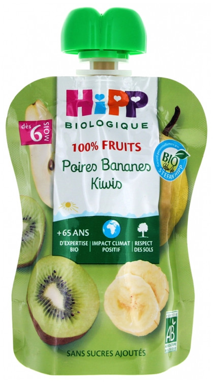 4 Coupelles HiPP Poires Bananes Kiwis Bio - 100g - Sans Sucres Ajoutés - Pour Bébé