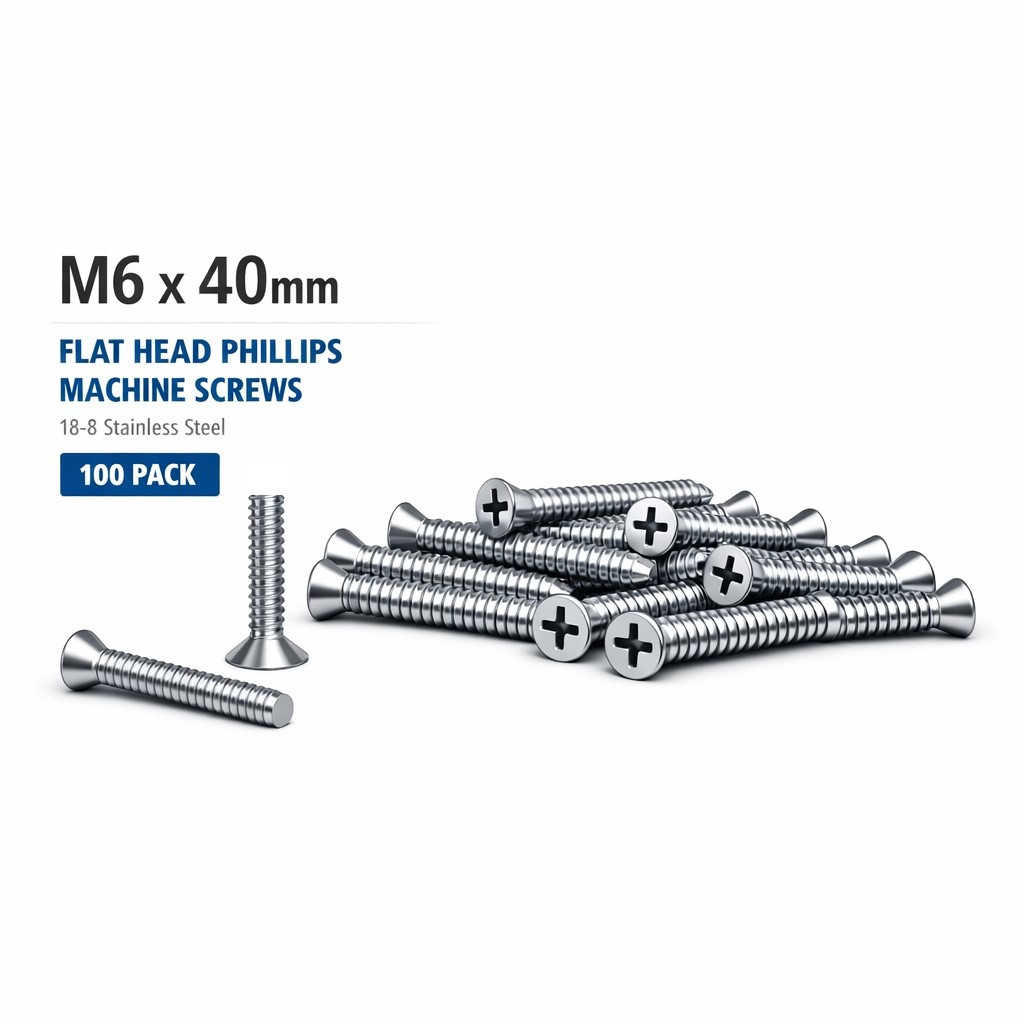 M6 x 40mm Flat Head Phillips M/S 18-8 - WindStorm Products®