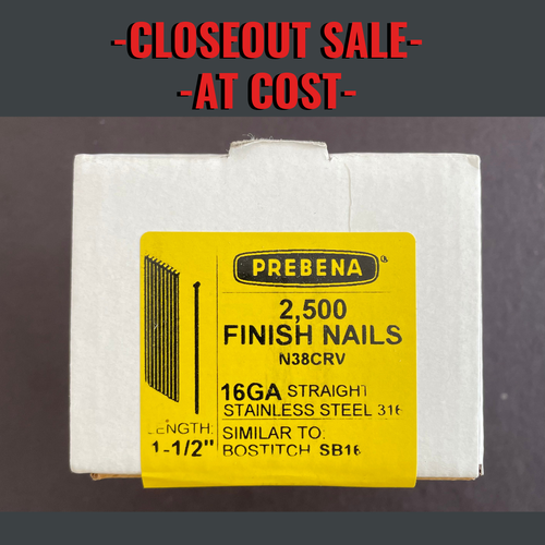 1-1/2" x 16 gauge Straight Finishing Nails | 316 Stainless | (2,500-pack)
