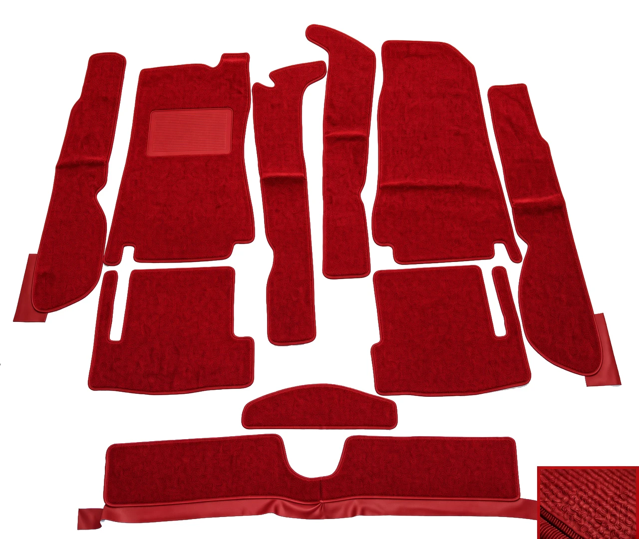 Red 10-piece carpet set FIAT 124 Spider and Spider 2000 - 1971-82 (without floor mounted accelerator pedal) -  Auto Ricambi, RI3-413-RED