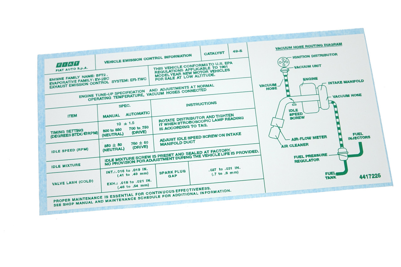 Vehicle emission control information decal
FIAT Spider 2000 - 1981 (49 State or Federal) - Auto Ricambi 