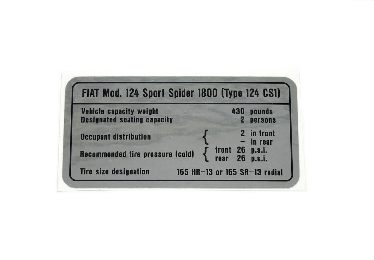 Glove box (capacities) decal FIAT 124 Sport Spider - 1800cc (CS1