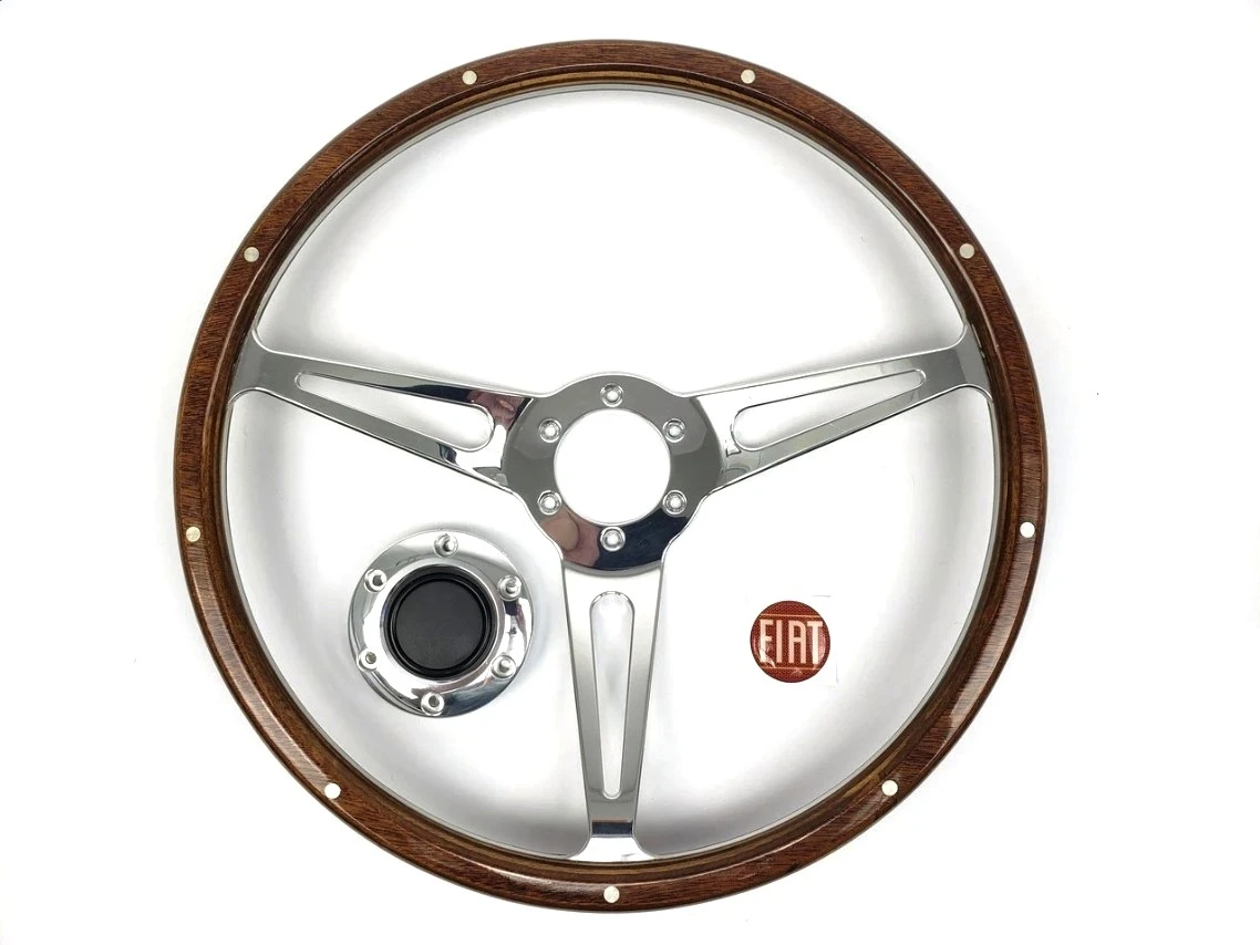 Wood Steering Wheel with Polished SpokesFIAT 124 Spider, Sport Coupe, Spider 2000 and Pininfarina - 1966-1985 - Auto Ricambi