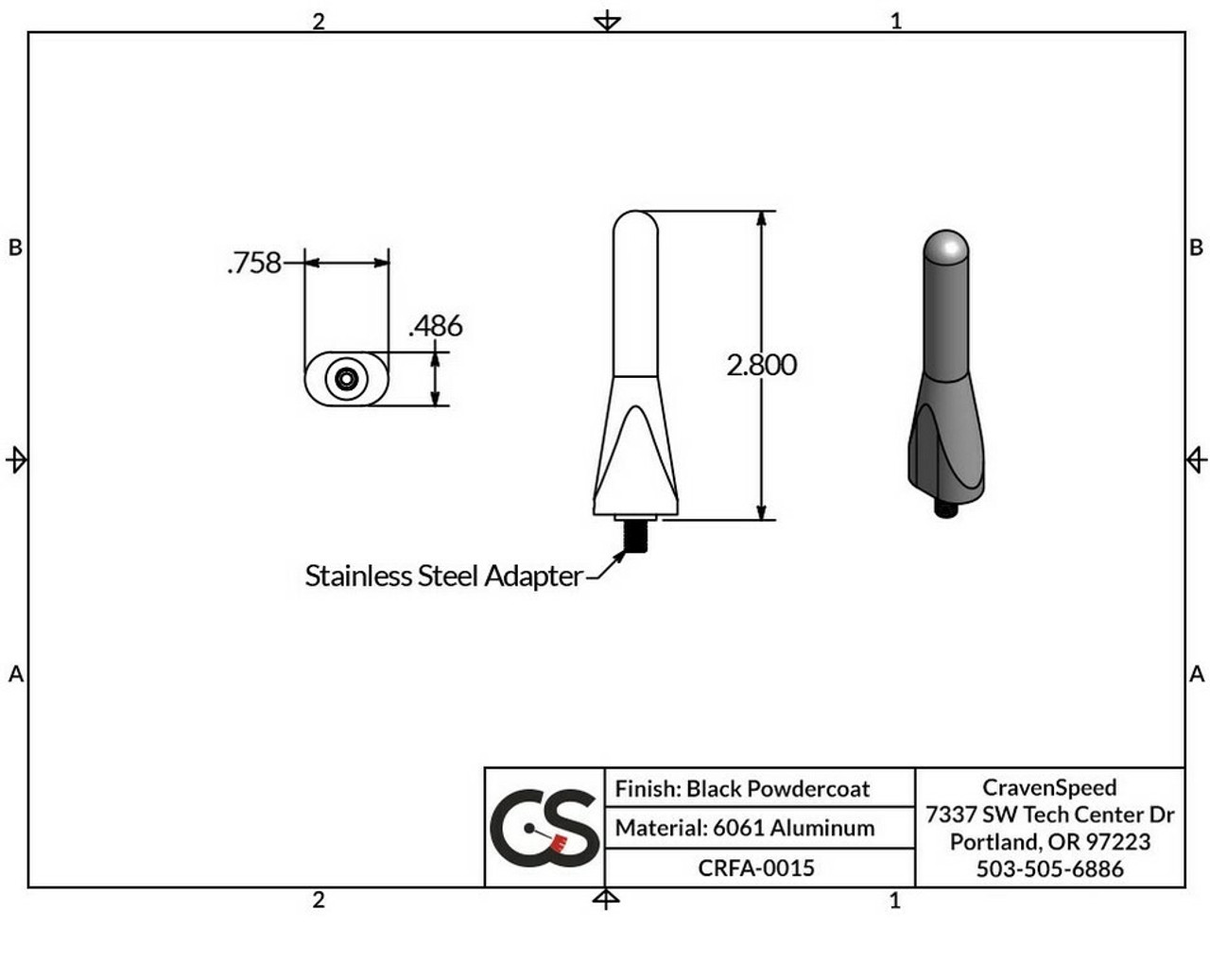 The Stubby Antenna for FIAT 500 2012 to 2019 Oval Base Black