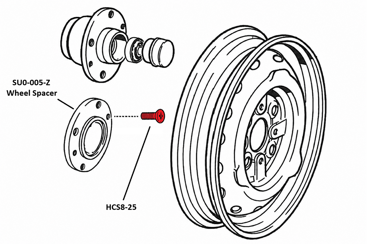 Bolt for AR Aluminum Stock Size Wheel Spacers and Top Frames FIAT 124 Spider, Spider 2000 and Pininfarina - 1966-1985 FIAT 124 Sport Coupe - 1967-1975 FIAT and Bertone X1/9 - 1974-1988 FIAT 500 2-door models, 2012-2019   - Auto Ricambi, HCS8-25
