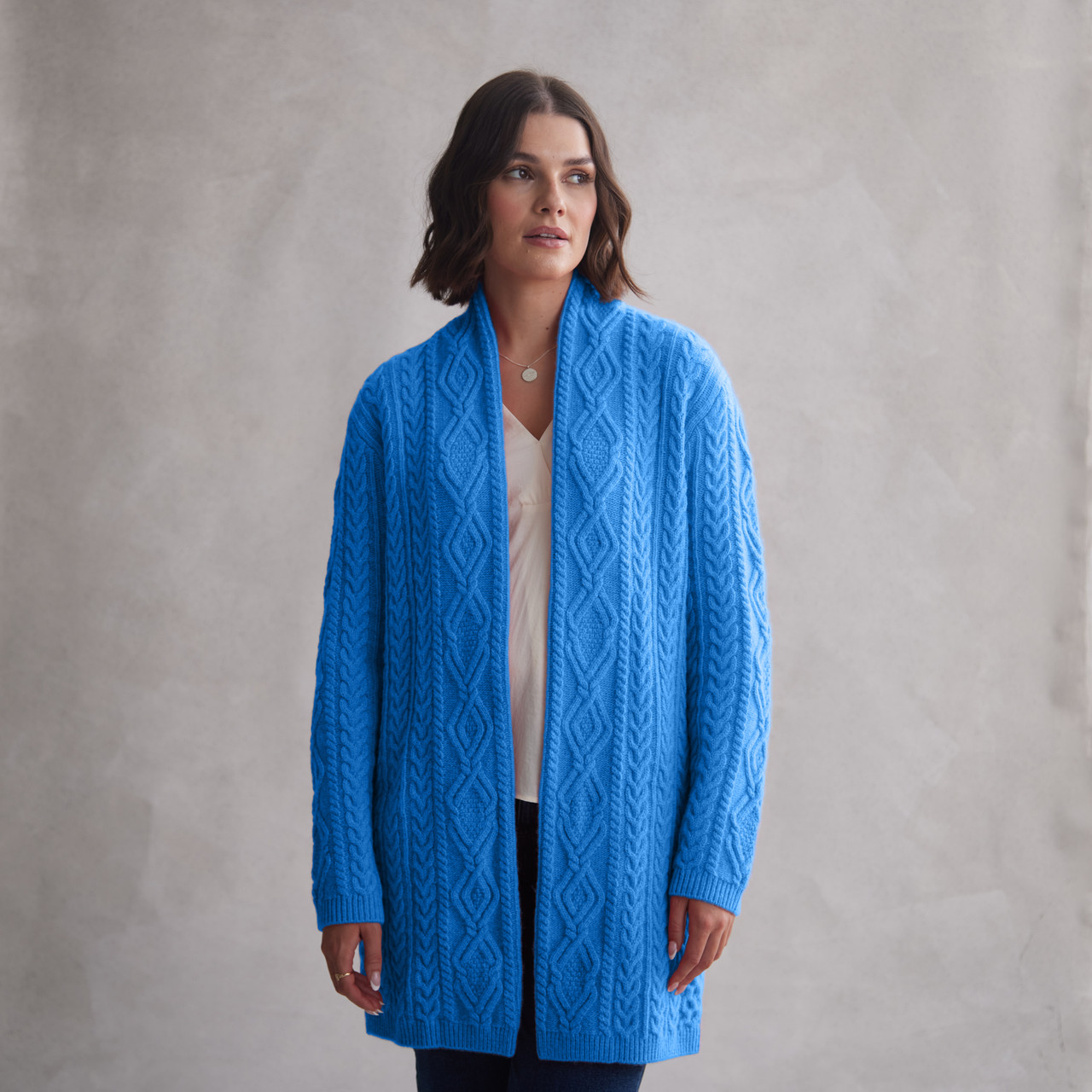 Deirdre Edge to Edge Double Diamond Aran Cardigan | Kilkenny Design
