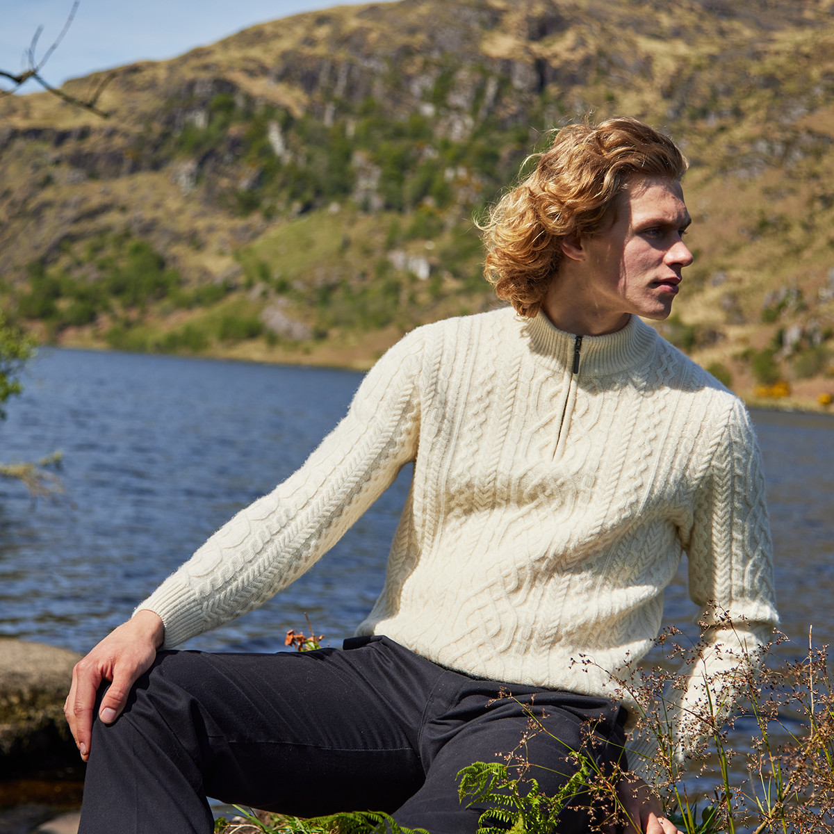 Paul Interlinking Cable Half Zip Aran Sweater | Kilkenny Design