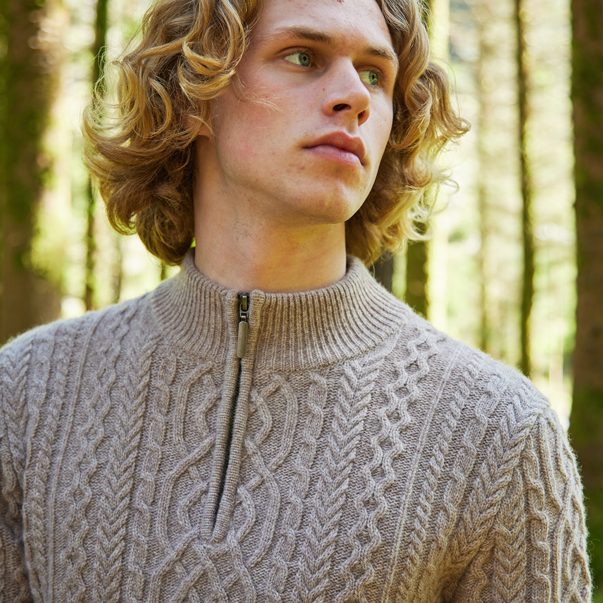Paul Interlinking Cable Half Zip Aran Sweater | Kilkenny Design