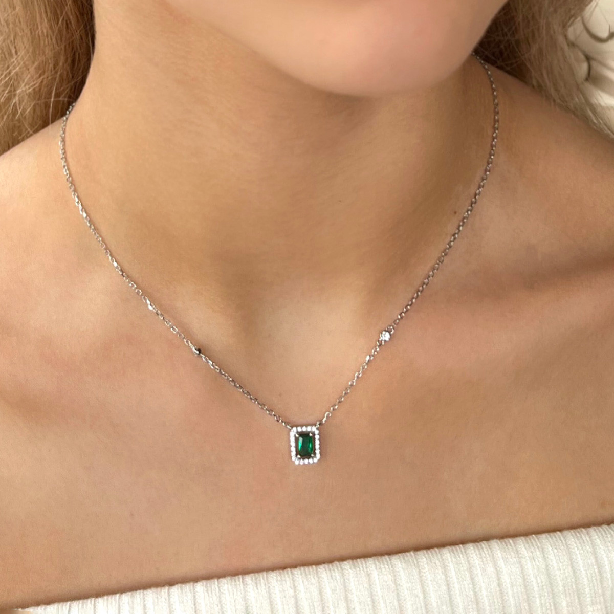 Absolute Silver Rectangle Halo Pendant Emerald Kilkenny Design