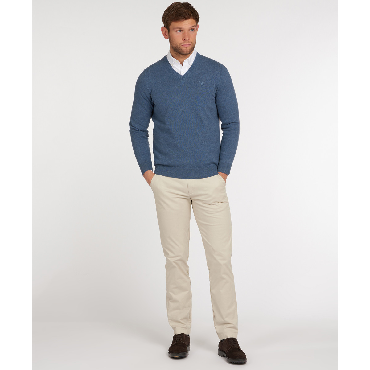 Barbour Men's Pima Cotton V-Neck Sweater Dark Chambray Kilkenny