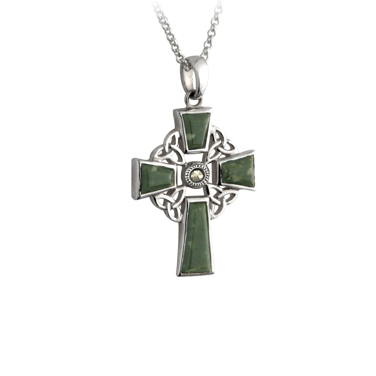 Solvar Silver Connemara Marble Marcasite Cross Pendant | Kilkenny Design