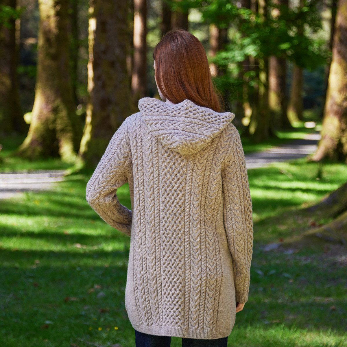 Laura Honeycomb Longline Hooded Aran Cardigan | Kilkenny Design