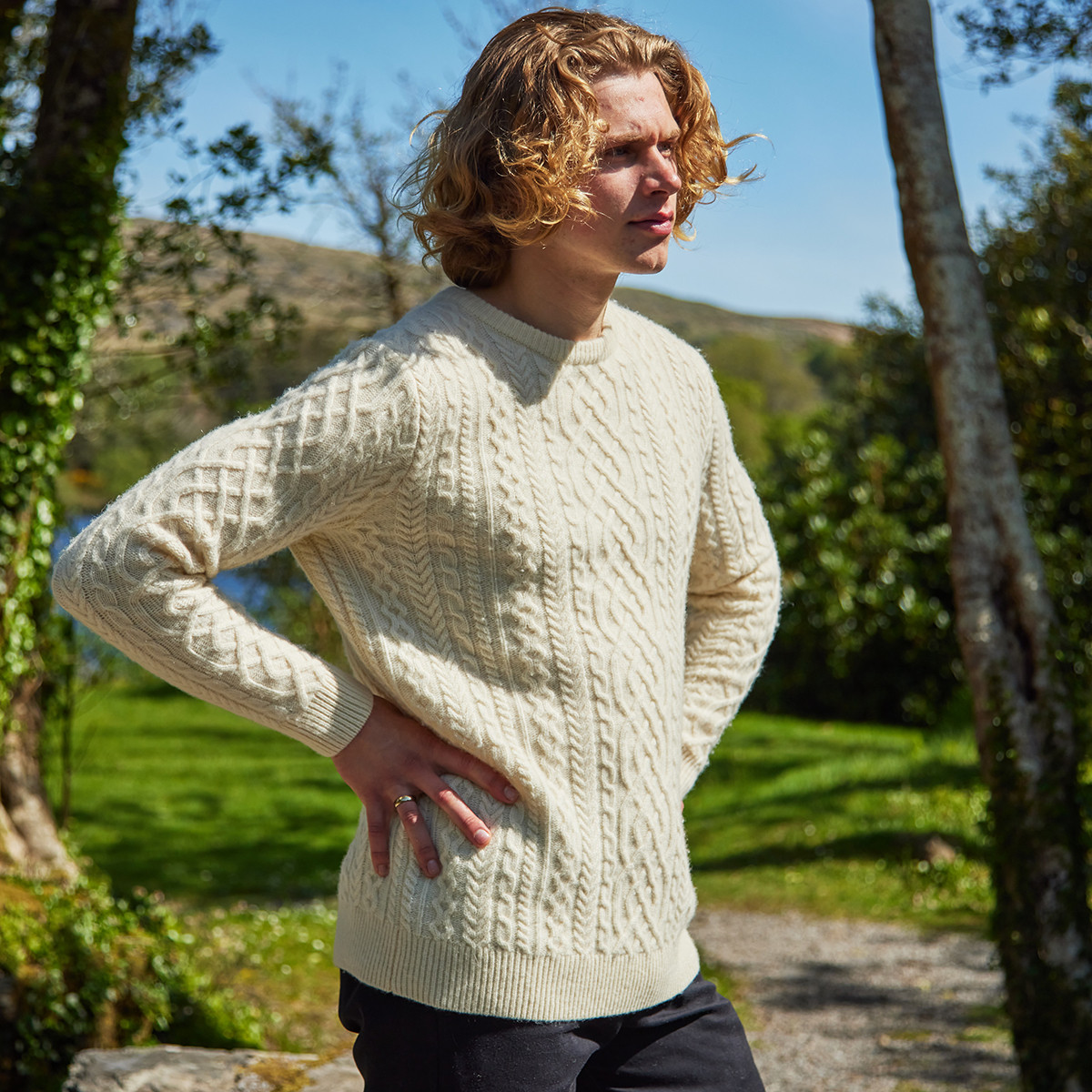 Martin Interlinking Cable Crew Neck Aran Sweater | Kilkenny Design