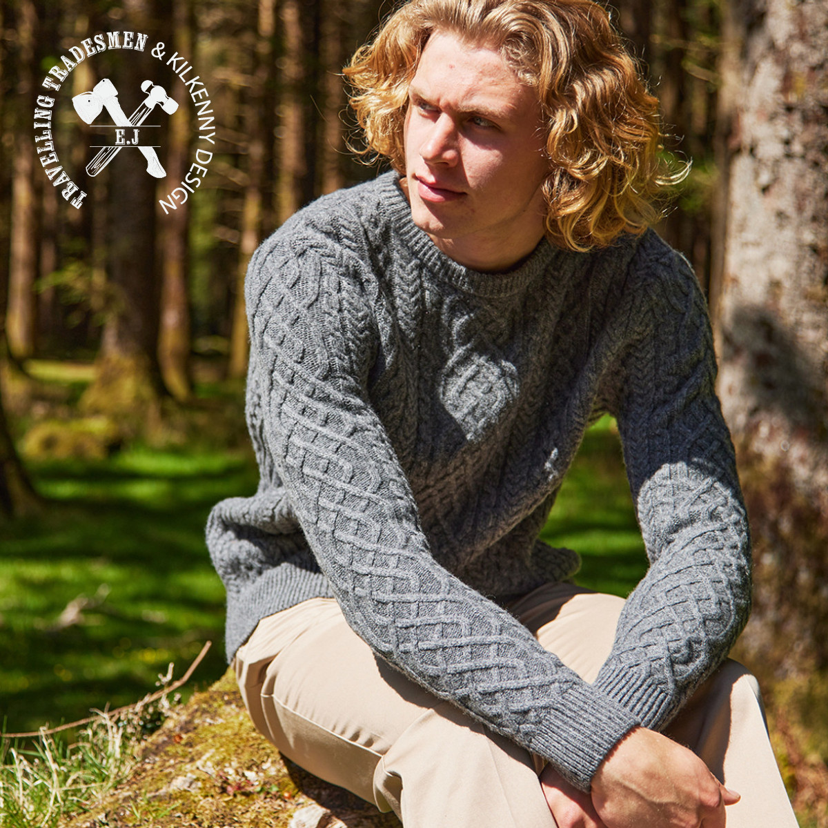 Martin Interlinking Cable Crew Neck Aran Sweater | Kilkenny Design
