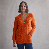 Valerie Horseshoe Cable Button Aran Cardigan orange