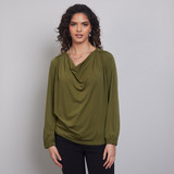 Bella Long Sleeve Cowl Neck Top Khaki