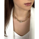 Gold Stirrup Stone-Set Necklace