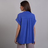Nano Epaulet Shoulder Relaxed Boxy Top Blue
