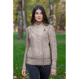 Cable Knit Side Zip Cardigan - Taupe
