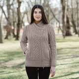 Cable Knit Side Zip Cardigan - Taupe