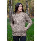 Cable Knit Side Zip Cardigan - Taupe