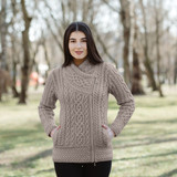 Cable Knit Side Zip Cardigan - Taupe