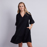 Catherine V-neck Dress With Ruffle Hem - Black