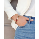 Gold Chunky Bracelet with Oval Siam Centre Stone