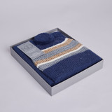 Damon Chunky Stripe Hat & Scarf Set (Navy) - With Gift Box