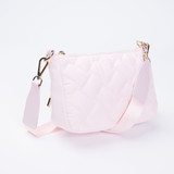 Emilia Diagonal Quilted Nylon & Leather Crossbody Bag – Pink