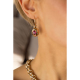 Gold Fuchsia Oval Drop Earrings