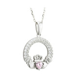 Birthstone Amethyst Silver Claddagh Pendant