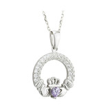 Birthstone Amethyst Silver Claddagh Pendant