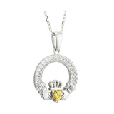 Birthstone Amethyst Silver Claddagh Pendant