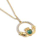 Gold Plated Emerald Green Claddagh Pendant