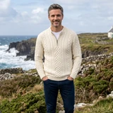 Supersoft Merino Wool Half Zip Aran Troyer Sweater