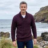 Merino Wool Shawl Collar Aran Sweater