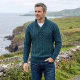 Merino Wool Shawl Collar Aran Sweater