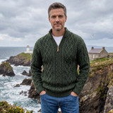 Merino Wool Half Zip Aran Sweater