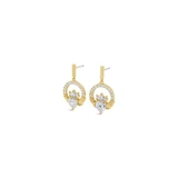 Gold Heart & Claddagh Drop Earrings with Stones