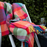 Wool Cashmere Bright Yellow, Pink & Green Check Throw