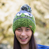 Ladies Aran Sheep Bobble Hat - Green