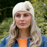 Erin Knitwear Ladies Aran Cable Headband With Flower White_10001